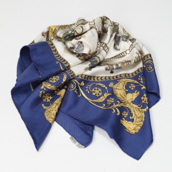 HERMES Authentic Blue Silk Scarf - Picture 5 of 5